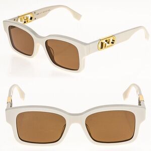 FENDI O'LOCK 40050 White-Ivory Brown Fashion FF Lock Logo Sunglasses FE40050I